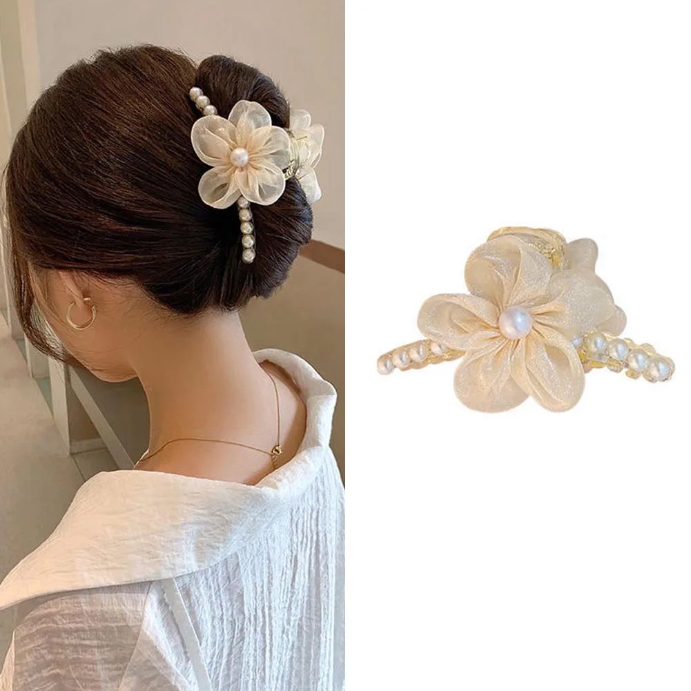 

Заколки для волос с жемчужинами и цветами, модные элегантные заколки для волос, заколка для конского хвоста, головной убор, Женские аксессуа...