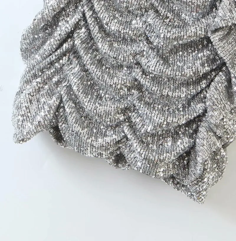 Летнее женское пикантное модное Плиссированное мини-платье TMODA1054 с блестками и