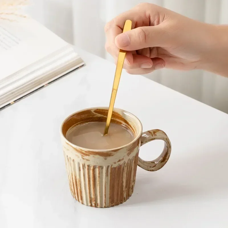 Керамическая Кофейная Кружка Ручной Работы 170 Мл Винтажный Полосатый Дизайн