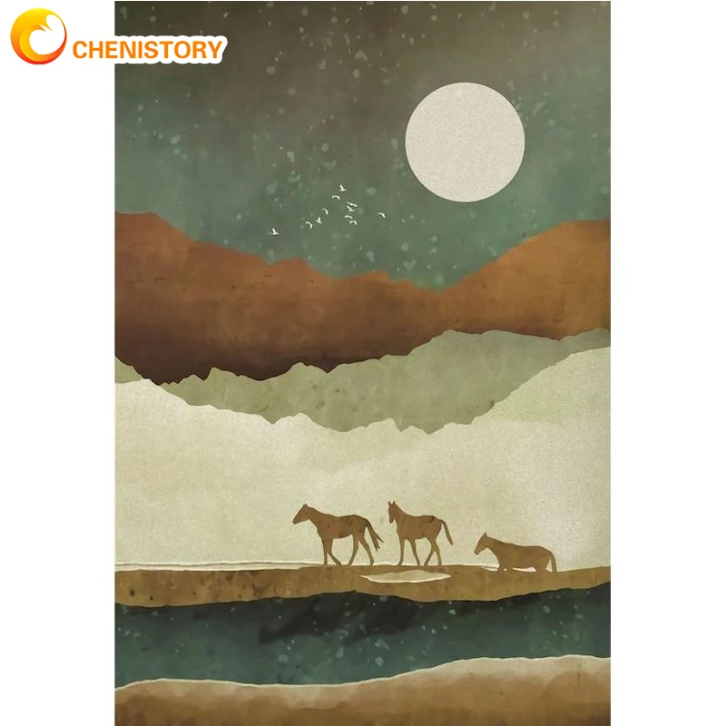 

CHENISTORY DIY Painting By Numbers On Canvas With Frame Horse Animal Drawing Craft Kits For Adults Coloring By Number Home Decor