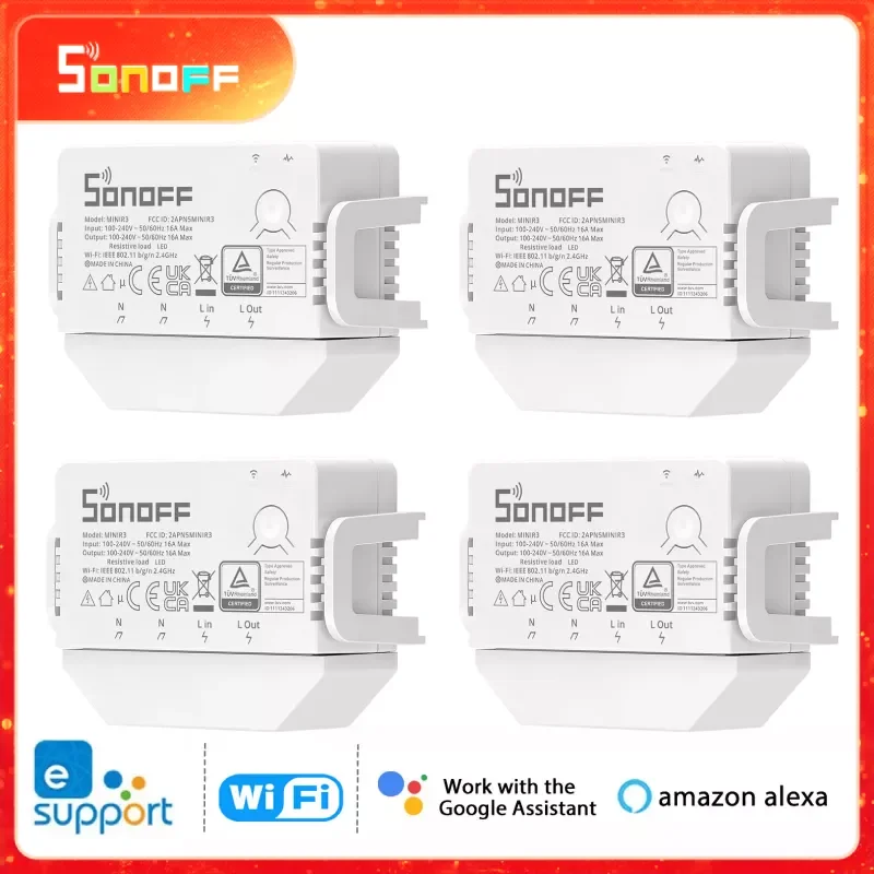 

SONOFF MINI R3 Mini Smart Switch Voice Remote Control eWeLinK APP 16A No Neutral Wire Required For Siri Alexa Google Home Alice