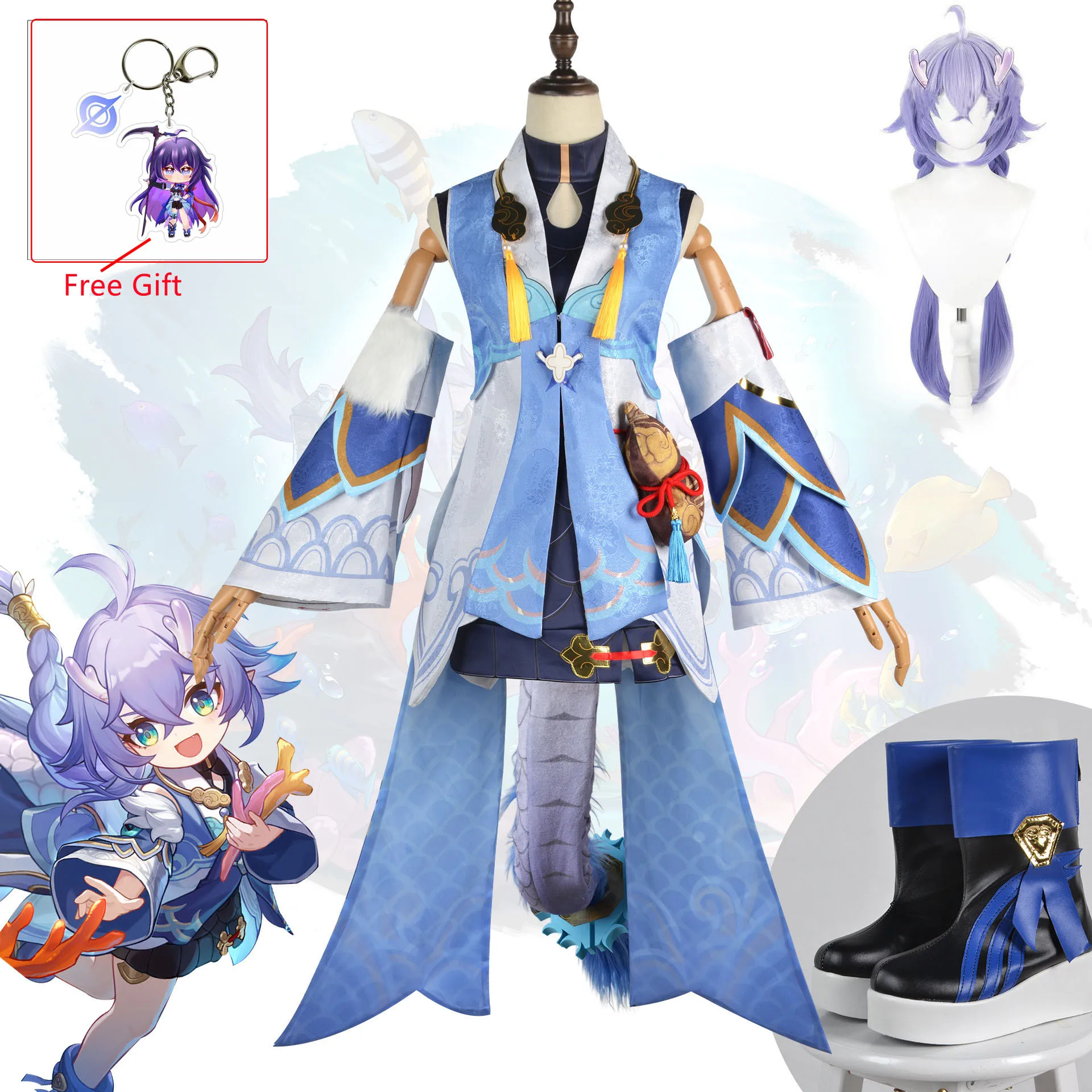 

Game Honkai Star Rail Bailu Cosplay Costume Game Cos Honkai Star Rail Cosplay Healer Lady Bailu Costume and Cosplay Wig Set