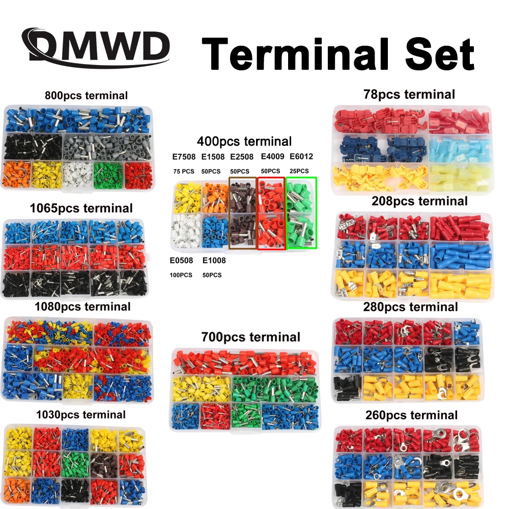 

Изолированные концевые клеммы для электрических проводов, 78 шт., 800 шт., 1030 шт., 1065 шт., 1080 шт.
