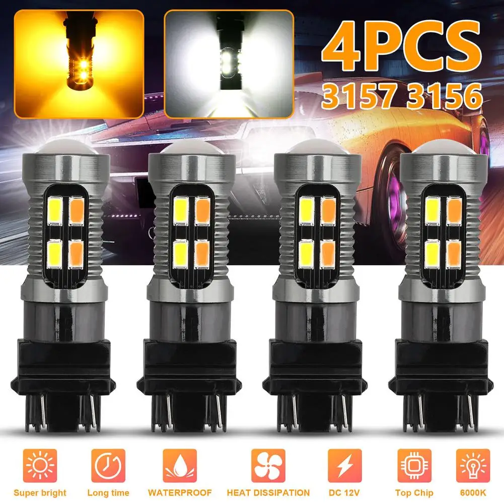 

4pcs Turn Signal Light Bulbs 3157 3156 White/Amber Led DRL Switchback Parking Lamp Bulbs 4157na 3457a