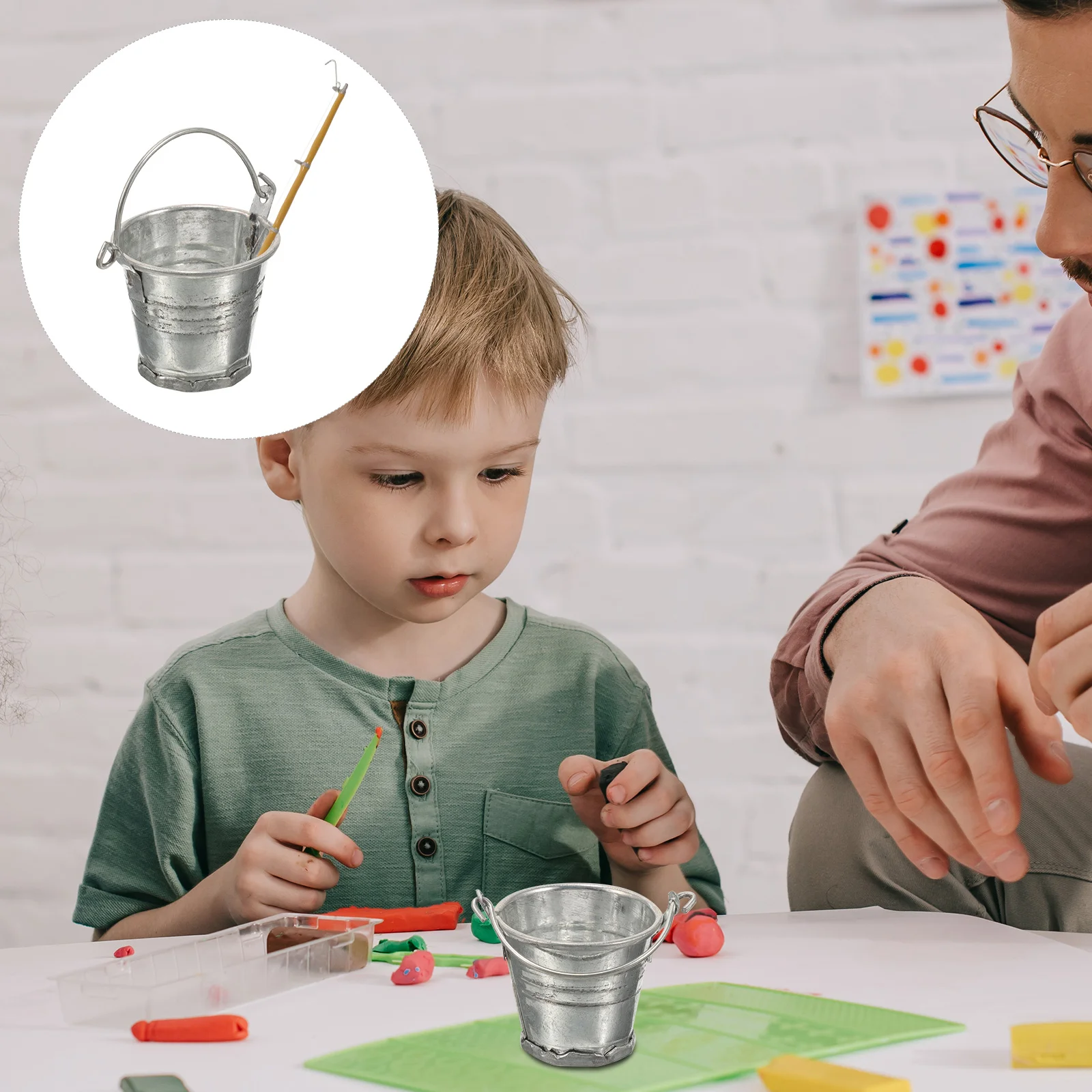 

1 Set Dollhouse Mini Fishing Pole Simulated Fishing Pole Water Bucket Toys Kids Tiny House Toys