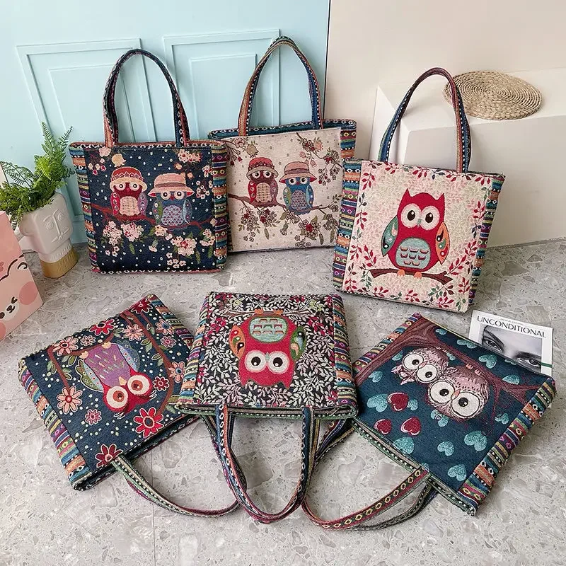 

2022 new canvas fashion ethnic style large-capacity shoulder bag student bag embroidery cute ladies handbag