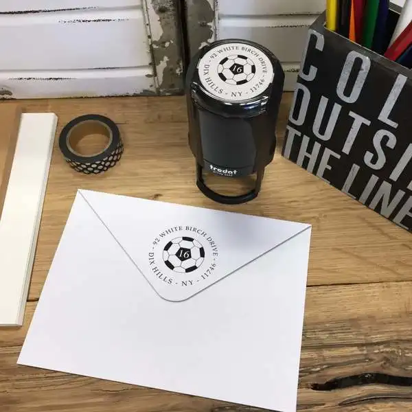 

Personalized Round Self-Inking Rubber Stamp - Turlington Soccer