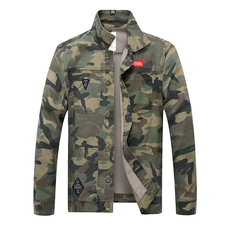 

QNPQYX New Men Camouflage Denim Jacket Slim Fit Camo Jean Jackets For Man Trucker Jackets Outerwear Coat Size S-3XL Turn Down