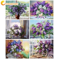 chenistory oil painting by numbers on canvas picture paint purple flower painting numbers home decor drawing by numbers