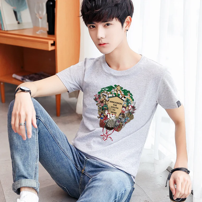 

7181 100% cotton digging the moon print funny mens o-neck t shirts fashion men's tops men T-shirt cool men tshirt male men tee