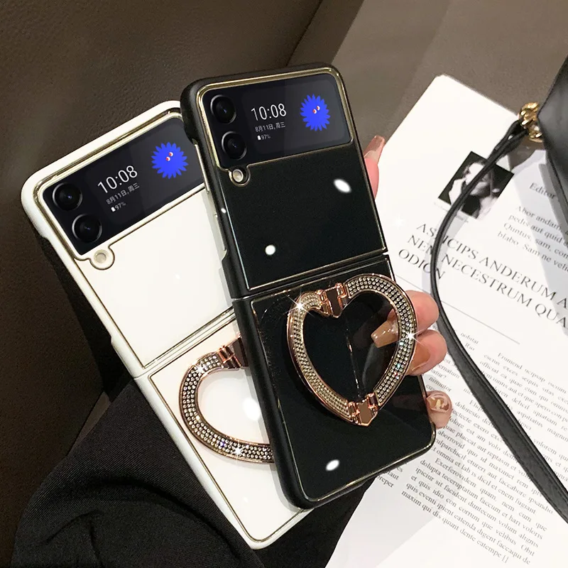 

Z Flip3 Case PC+Rhinestones With Phone Holder Crystal Diamond Cover For Samsung Galaxy ZFlip3 ZFlip 3 Flip3 5G