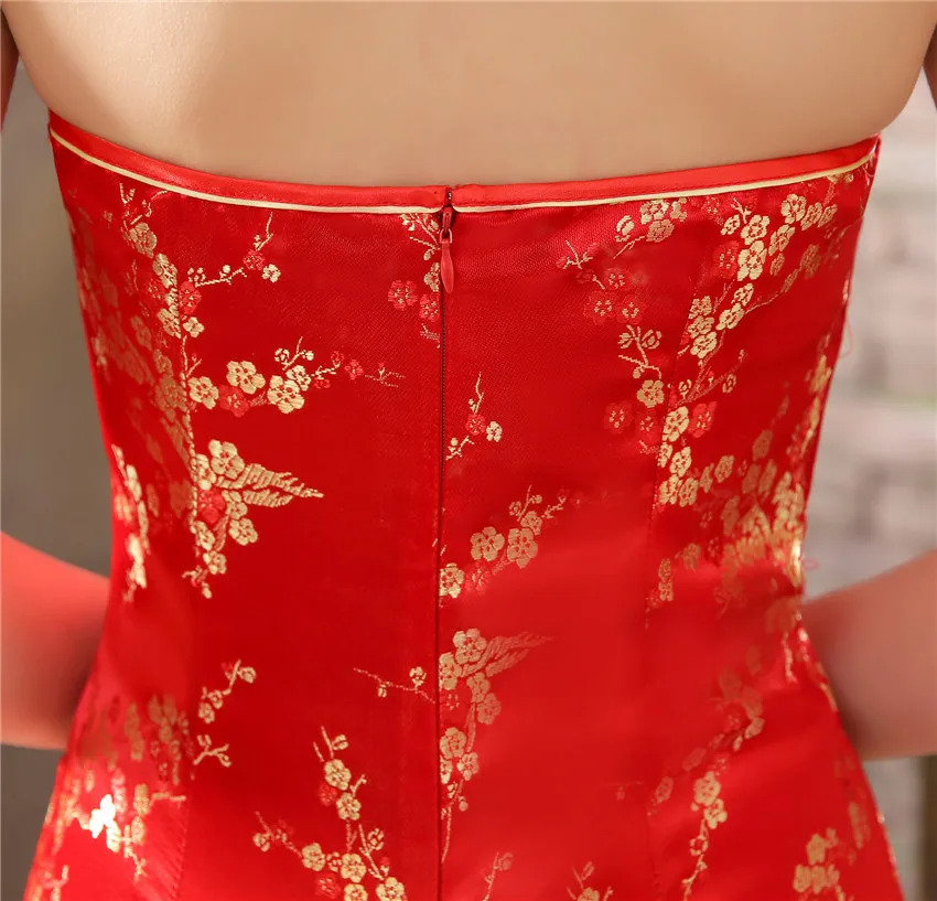 Ретро Китайская традиционная розовая Ципао Длинная атласная фотоблестящая