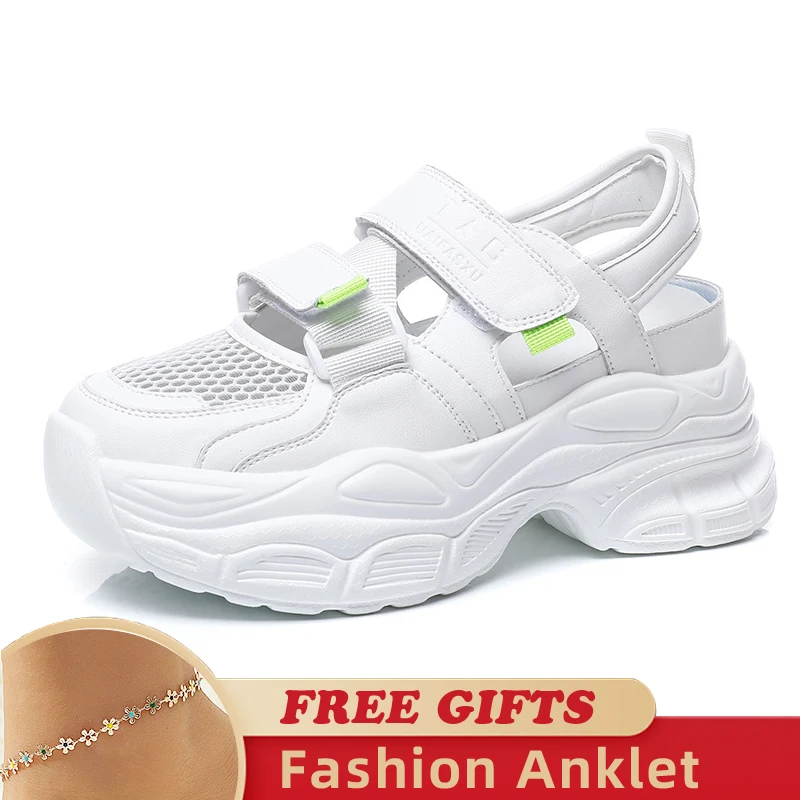 7CM Women Sandals 2023 Mesh Hook&Loop Comfy Platform Soft Women Lightweight Casual Beach Summer Sandals Outdoor Female Sandals