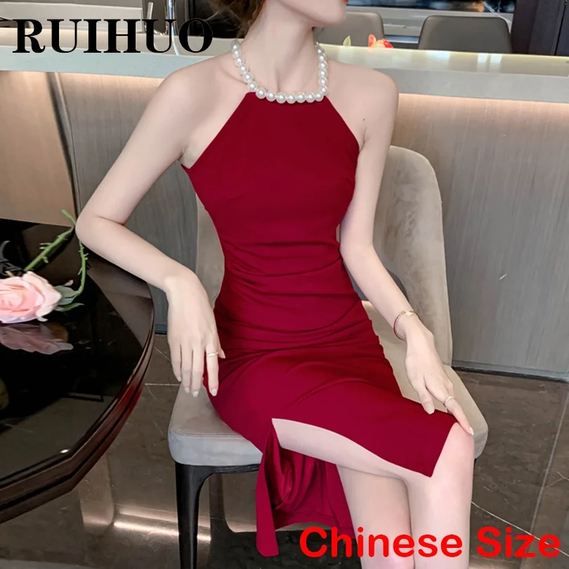 

RUIHUO Neck-mounted Summer Dress Women 2022 Korean Summer Clothes For Women Dress Chinese Size S-XL New Arrivals