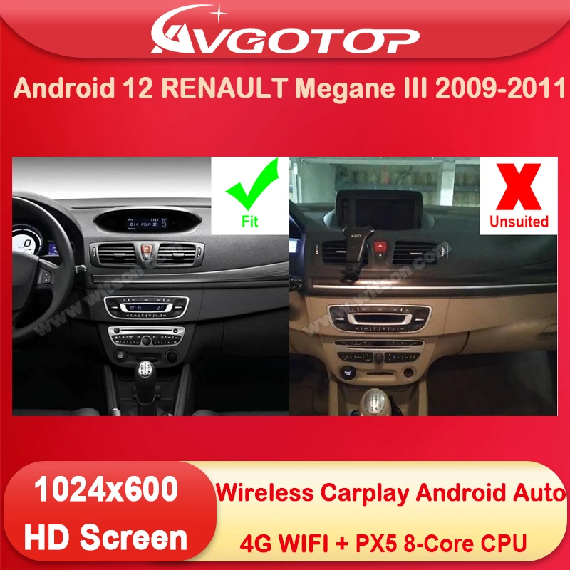 Автомагнитола 2 Din Android 12 мультимедиа для RENAULT Megane III 2009 2010 2011 беспроводная Carplay