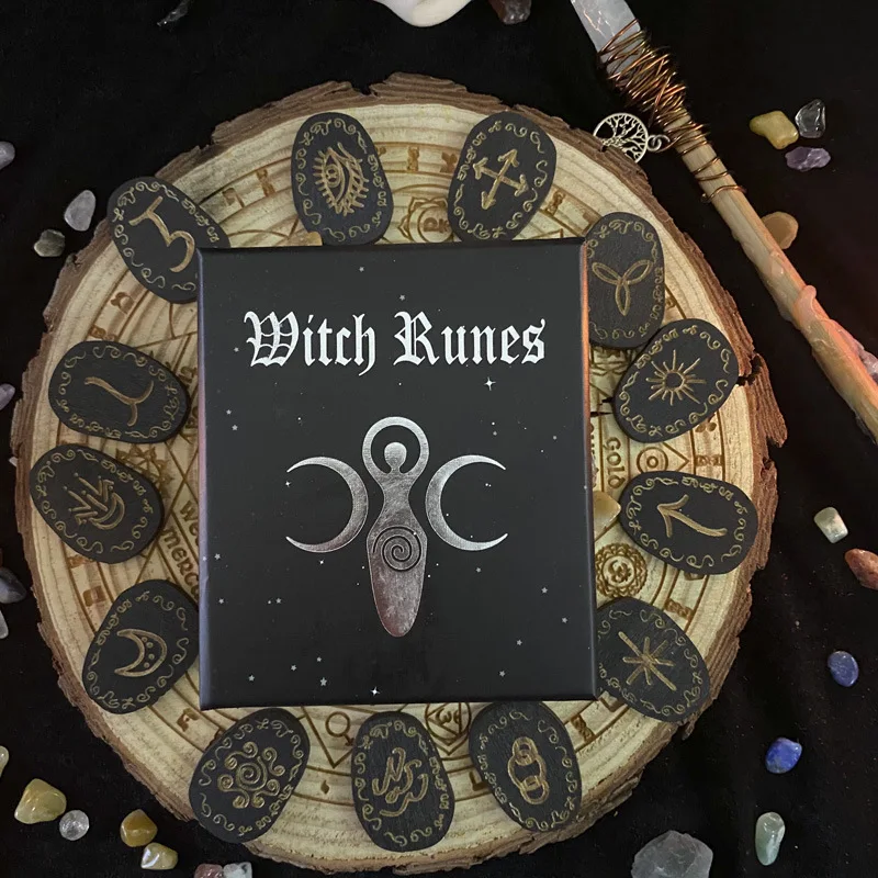 

Wizard Altar Witch Witchcraft Wood Runes Stone Set Witches Rune Board Game Table Game Divination Witch Accessories Tarot Cards