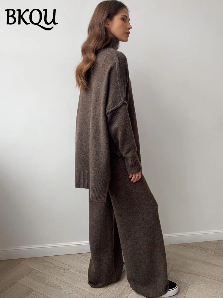 BKQU повседневные вязаные комплекты из двух предметов женская водолазка с