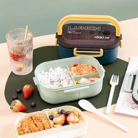 1200ml lunch box 2 layers grids student office worker microwave hermetic bento box picnic fruit food container with fork spoon