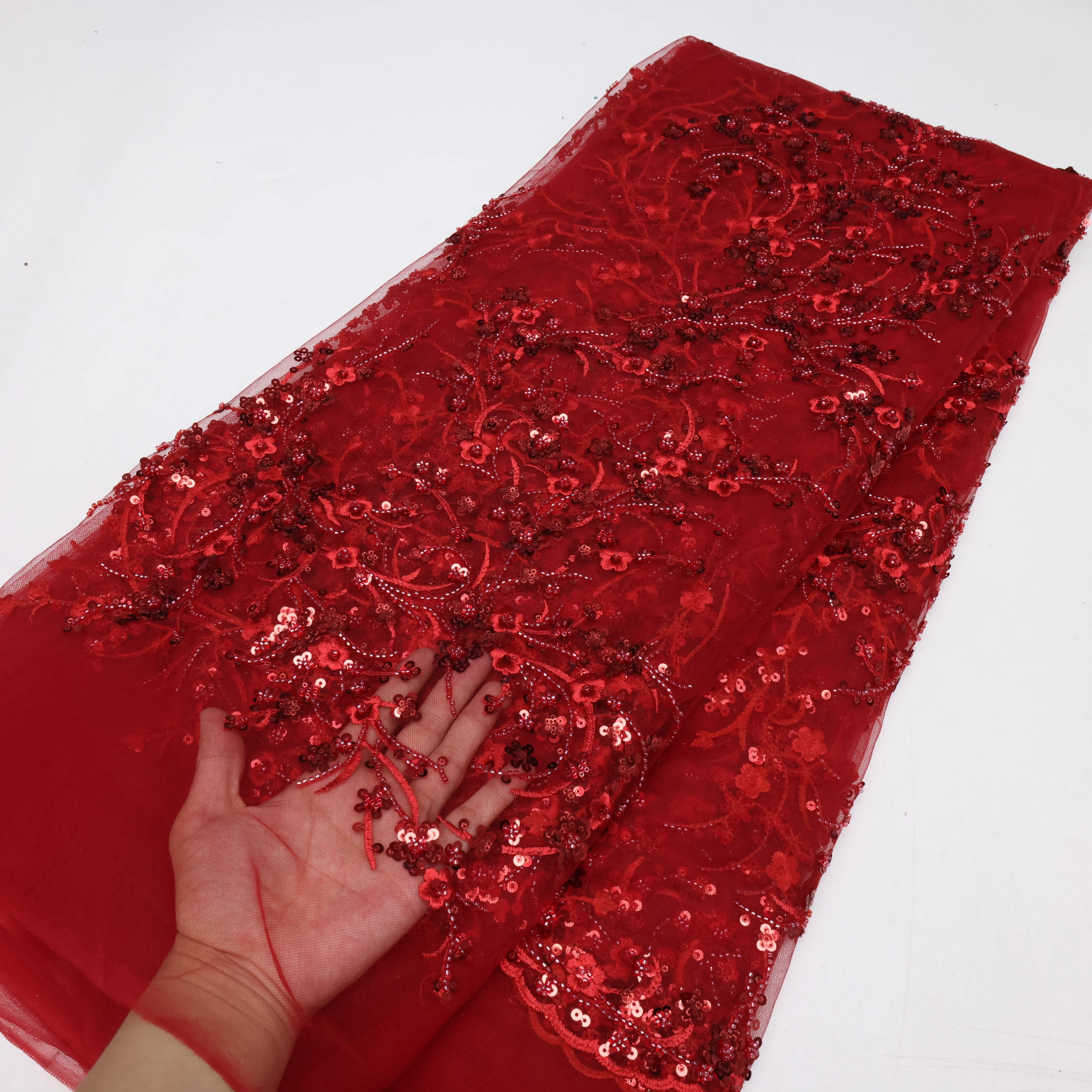 Высококачественная Африканская Кружевная Ткань Ручной Работы С Бусинами