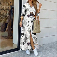 spring summer womens shirt long dress color lapel pattern printing fashion collection cross border clothing holiday