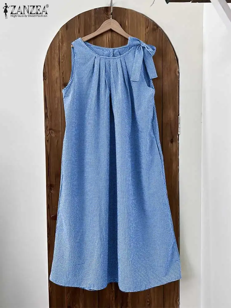 ZANZEA корейское короткое платье с зигзагообразным принтом лето 2024 повседневный