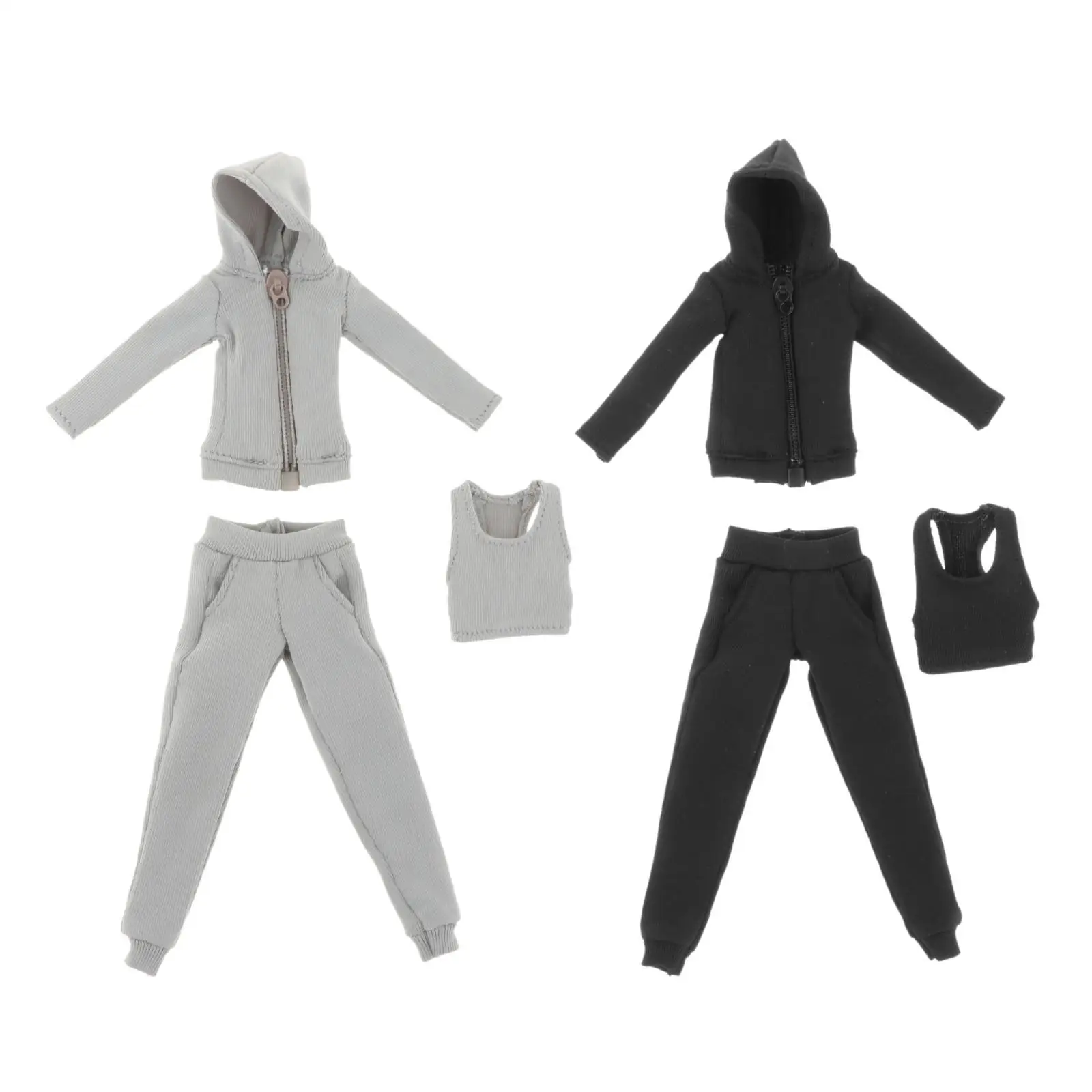 

3x 1/12 Scale Hoodie Pants and Vest Miniature Clothing Costume for 6" Doll Model Dress up Female Action Figures Accessory