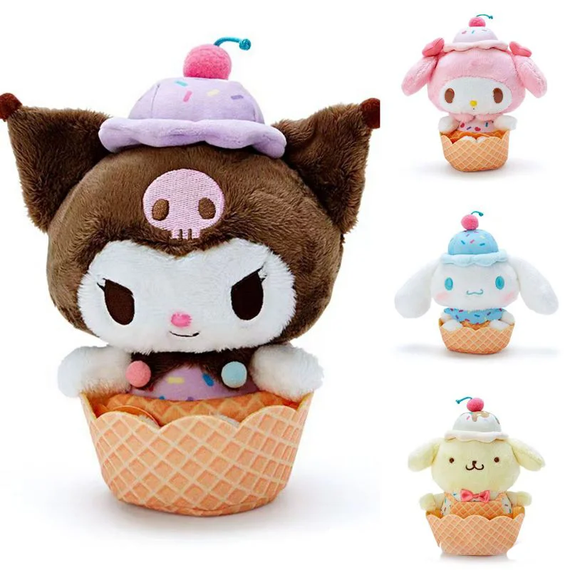 Kawai Cartoon Sanrio Ice Cream Cone Series Prin Melody Cinnamon Roll Plush Doll Pendant Toy Ornaments Children's Gift