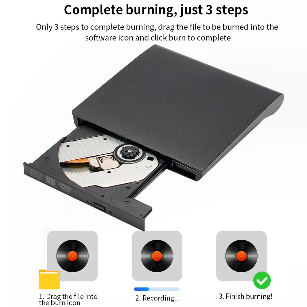 TISHRIC Внешний Оптический Привод CD DVD Graveur USB 3.0 Портативный Считыватель RW