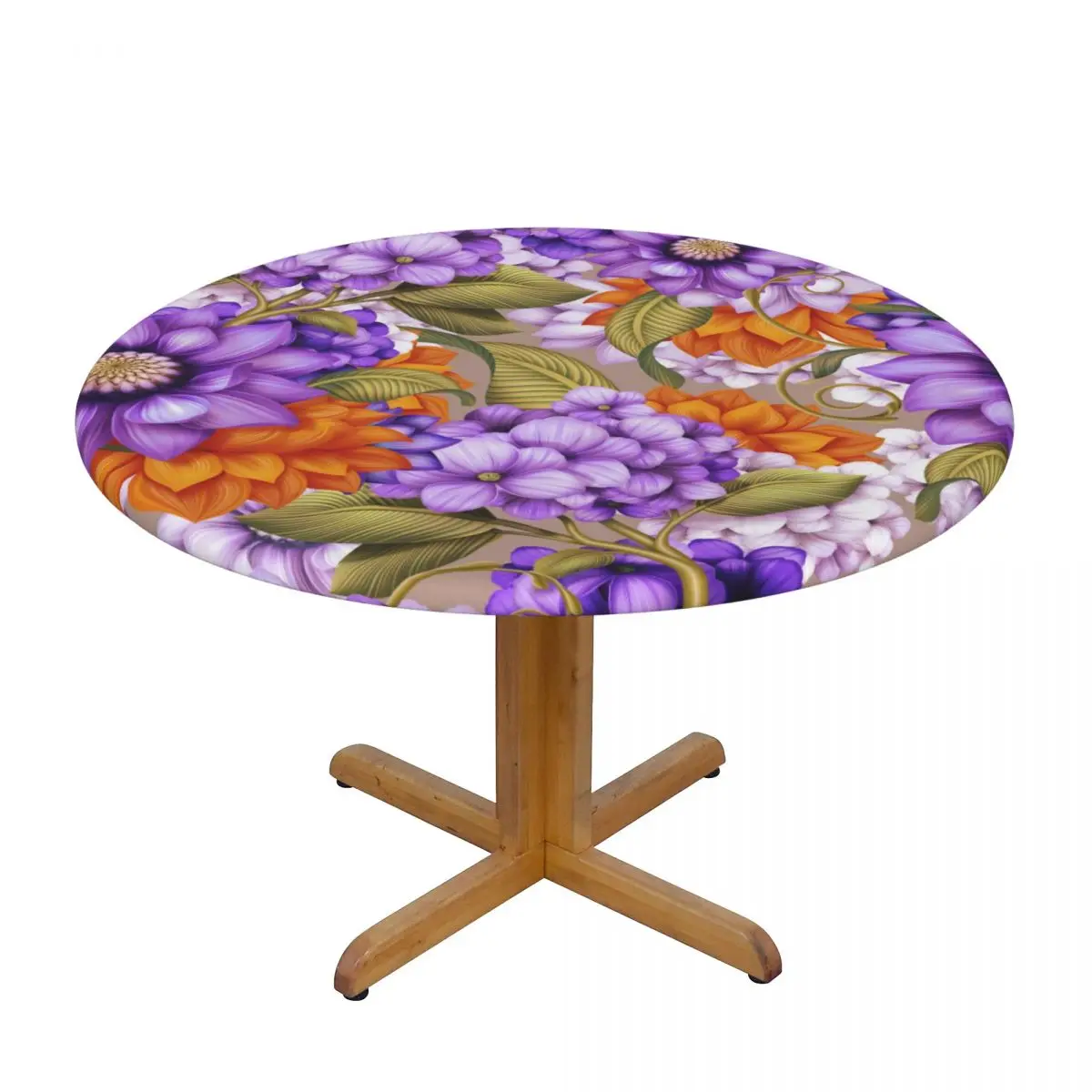 

Round Table Cover for Dining Table Elastic Tablecloth Floral Pattern Fitted House Hotel Decoration
