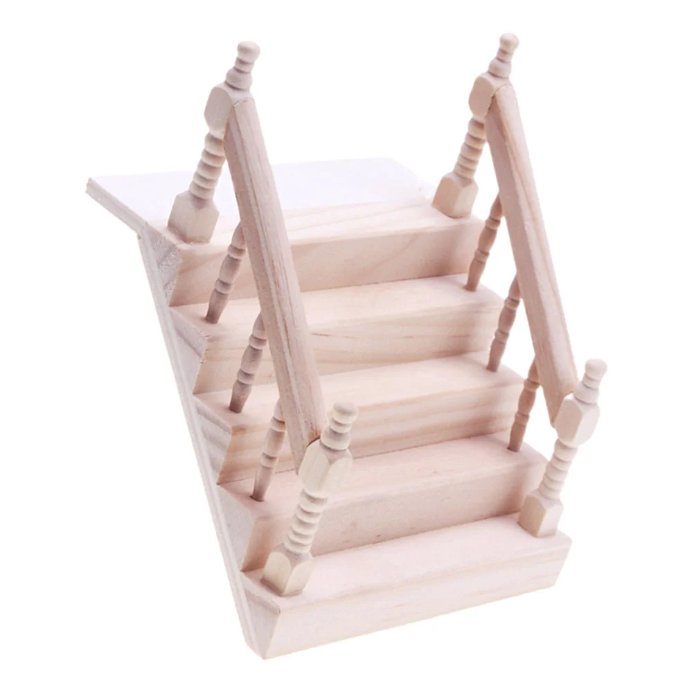 

Mini House Wooden Stair Model Armrest Stairs Ornament Playhouse Accessory Miniature Landscape Layout Prop