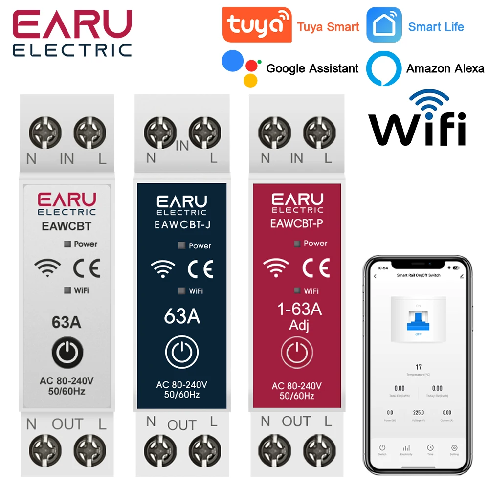 

Автомат защити цепи EARUELECTRIC Tuya Wi-Fi 63A белый