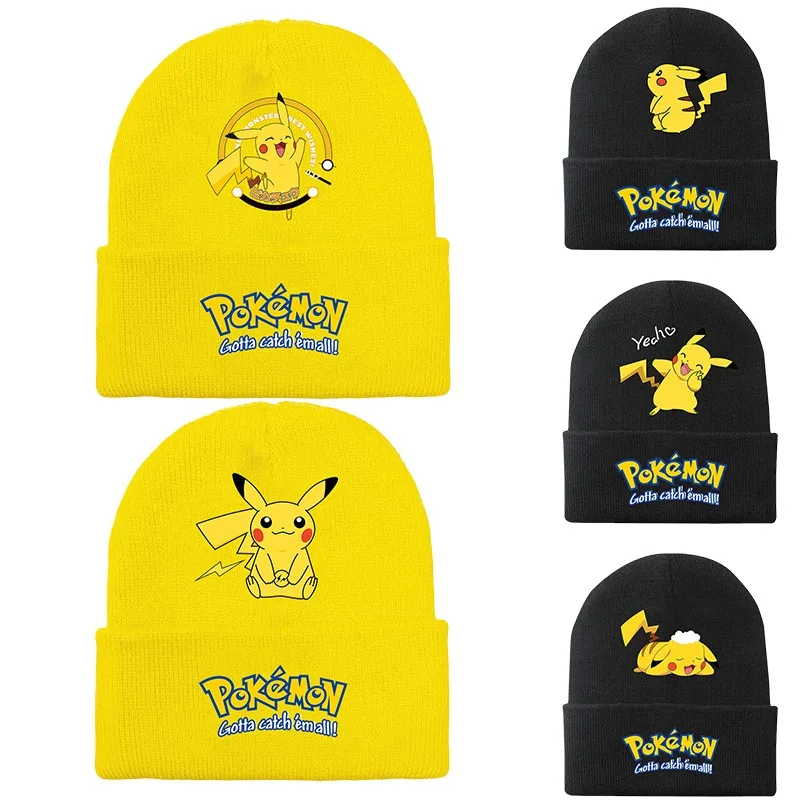 Вязаная шапка с изображением Покемона Пикачу зимняя для мужчин и женщин уличная