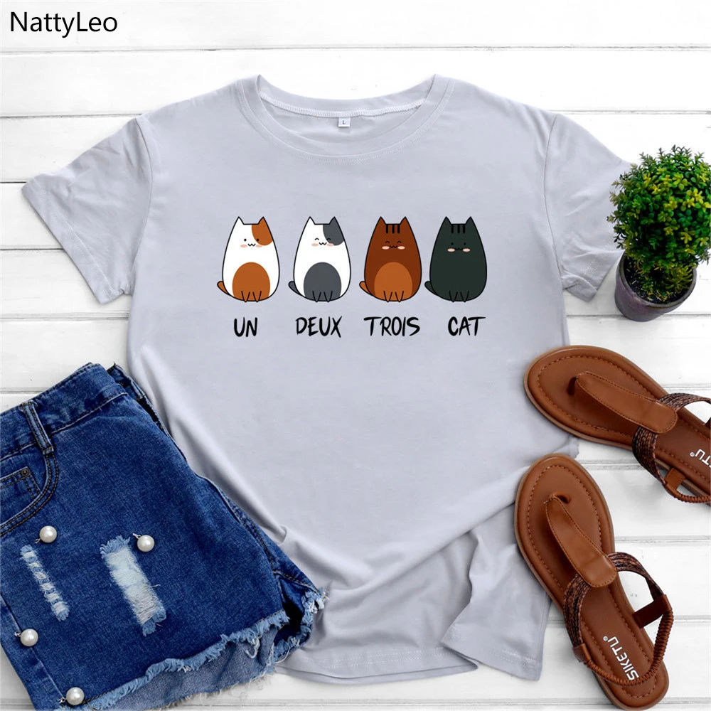 

Женская хлопковая Футболка с круглым вырезом, коротким рукавом и принтом «Четыре кошки»