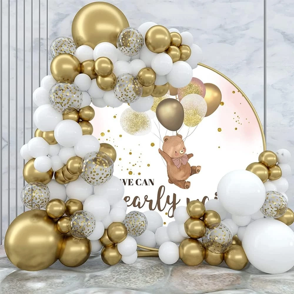 Фон для фотосъемки новорожденных с изображением медведя круглой вечеринки в