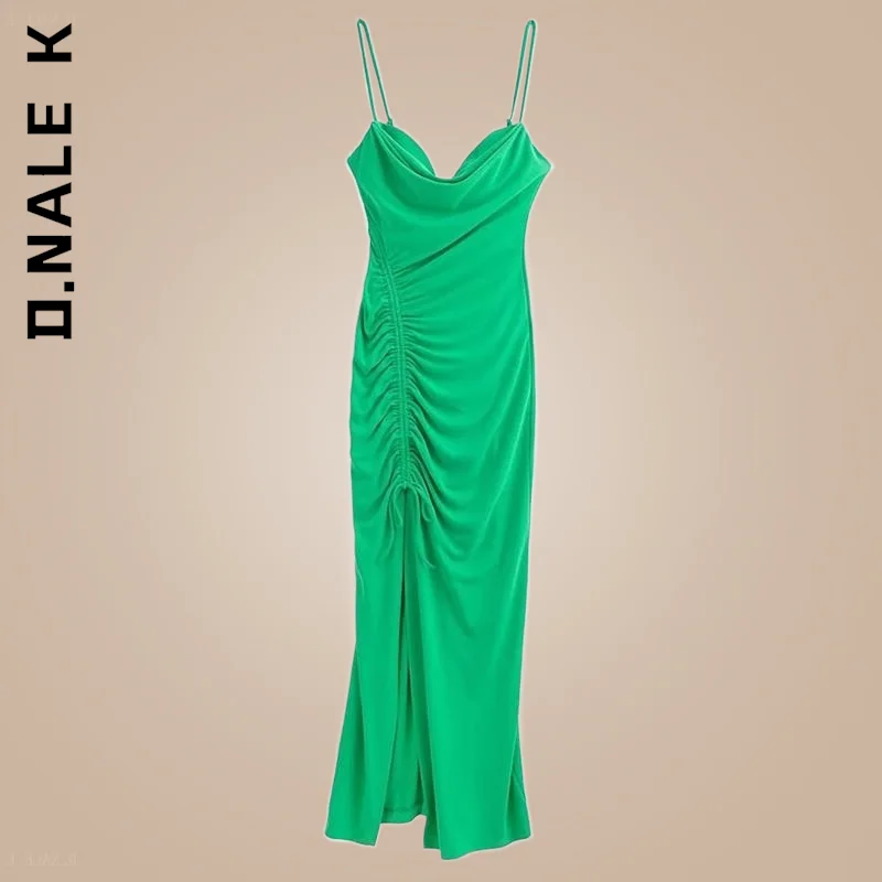 

Женские вечерние платья с открытой спиной D.Nale, зеленое платье-комбинация, женские длинные платья без рукавов с драпировкой и разрезом, Элег...