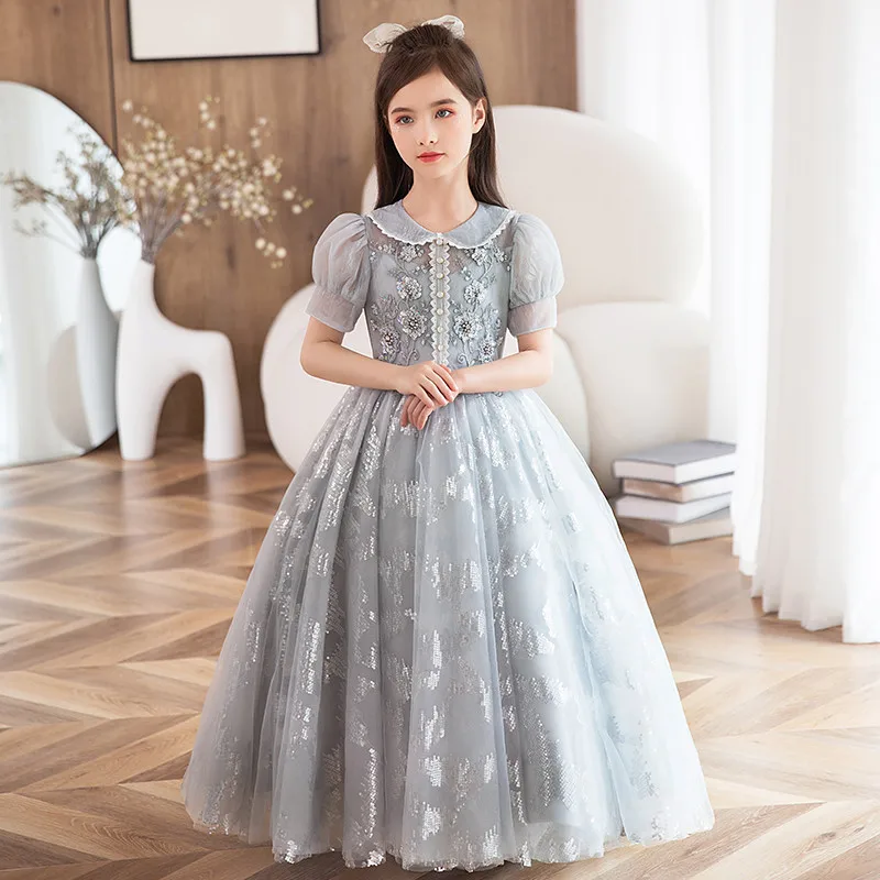 

Роскошное бальное платье принцессы с блестками для девочек, роскошное вечернее платье на день рождения, свадьбу, для детей, подростков, первая коммуникационная одежда, 2022