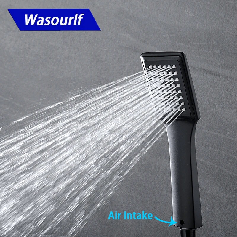 

WASOURLF Air Intake Trubo Handheld Black Water Saving Pressurized Rainfall ABS Hand Held Shower Head Handshower Bathroom Hotel