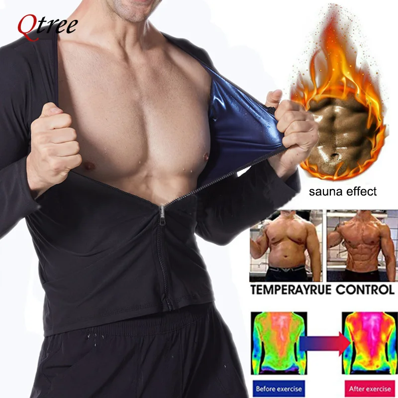 Sauna Waist Trainer for Men Weight Loss Sheath Long Sleeves Tops Sweat Shapewear Shirt Slimming with Zipper Thermal Body Shaper