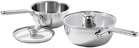 

Tri-Ply Stainless Steel, 1.5QT and 3QT Saucepan Pot Set with Lids, Induction, Multi Clad, Dishwasher and Metal Utensil Safe