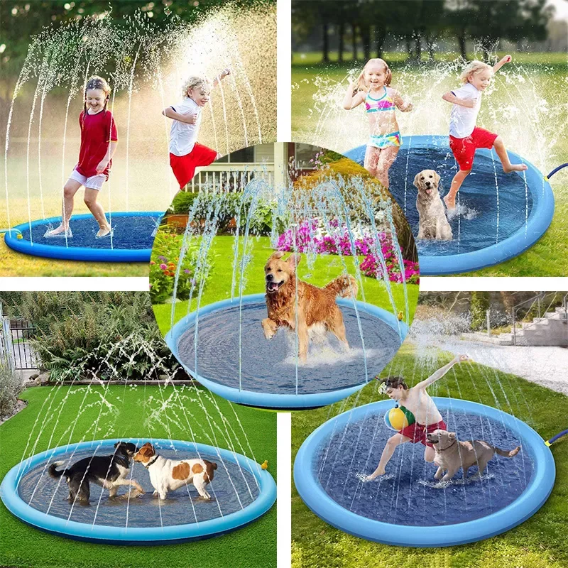 

190x190cm Large Dog Sprinkler Pad Play Cooling Mat Pets Swimming Pool Inflatable Pad Dogs Cooling Beds Mat Pet Products Towel