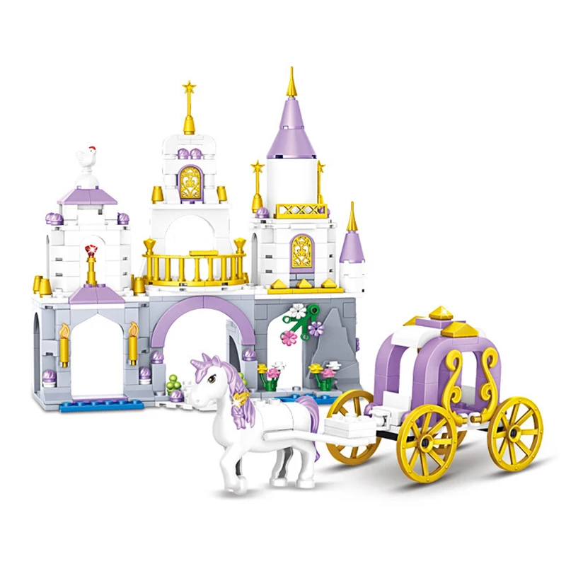 

Friends Princess Castle House Sets for Girls Movies Royal Ice Playground Horse Carriage DIY Building Blocks Toys Kids Gifts 2022