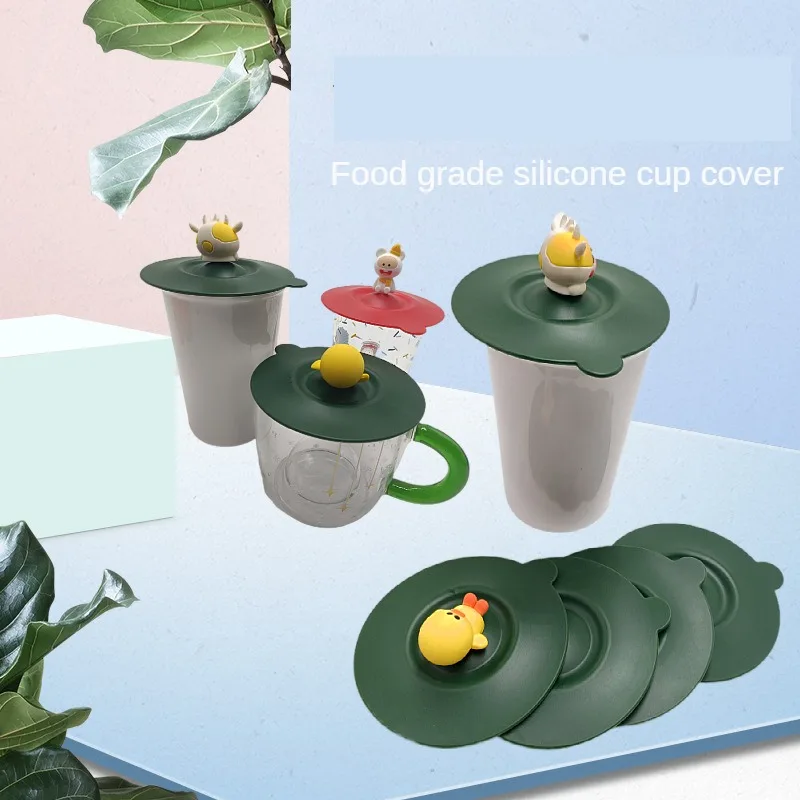 Reutilizável Silicone Cup Cover Cute Seal Suction Cup Cover Silicone Copo Capa De Grau Alimentício Leakproof Chá Café Tampas