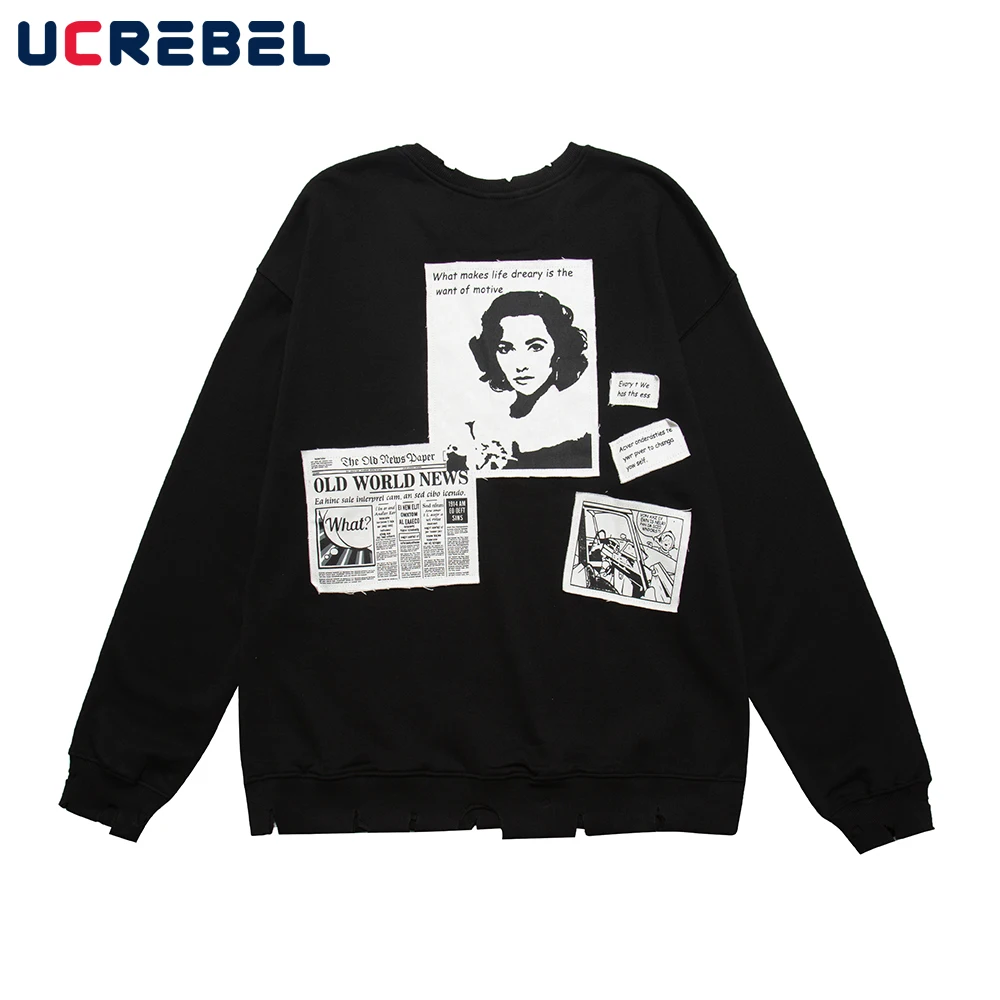 

Pattern Patch Sweater Mens Letter Print Long Sleeve Knitted Sweater Autumn Winter Loose Casual Round Neck Streetwear Pullover