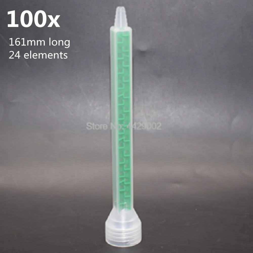 

100pcs Epoxy Resin AB Glue Static Mixer Nozzles 24 Elements Length 161mm for 1:1/2:1 Mix Ratio 200ml/400ml 2-Part Cartridges