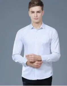 

Мужская рубашка с длинным рукавом, однотонная белая саржа