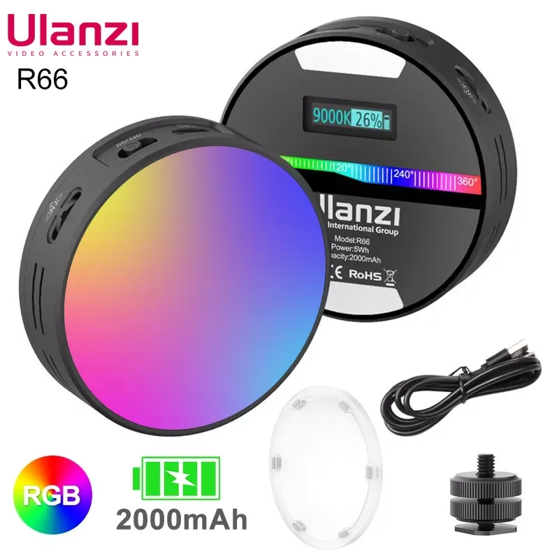 

Ulanzi VIJIM R66 RGB светодиодный видео свет селфи красный зелёный синий заполнясветильник 2500-9000K CRI 95 + студисветильник свет 66 светодиодный ная ламп...