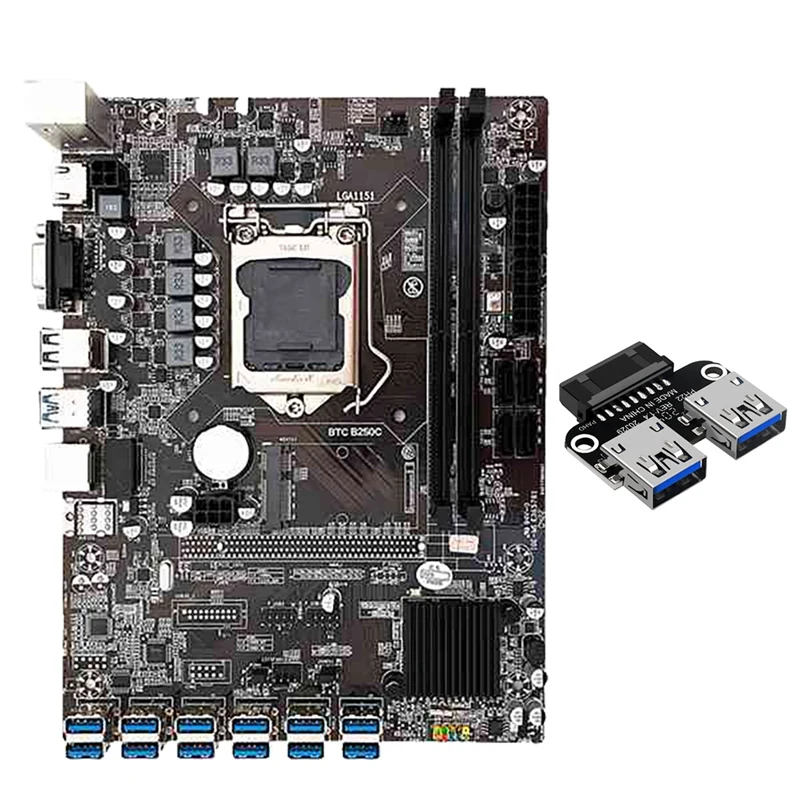 

Материнская плата 12 GPU B250C для майнинга с USB3.0 19/20 Pin адаптером 12 USB3.0 слот LGA1151 DDR4 слот SATA3.0 MSATA для BTC/ETH