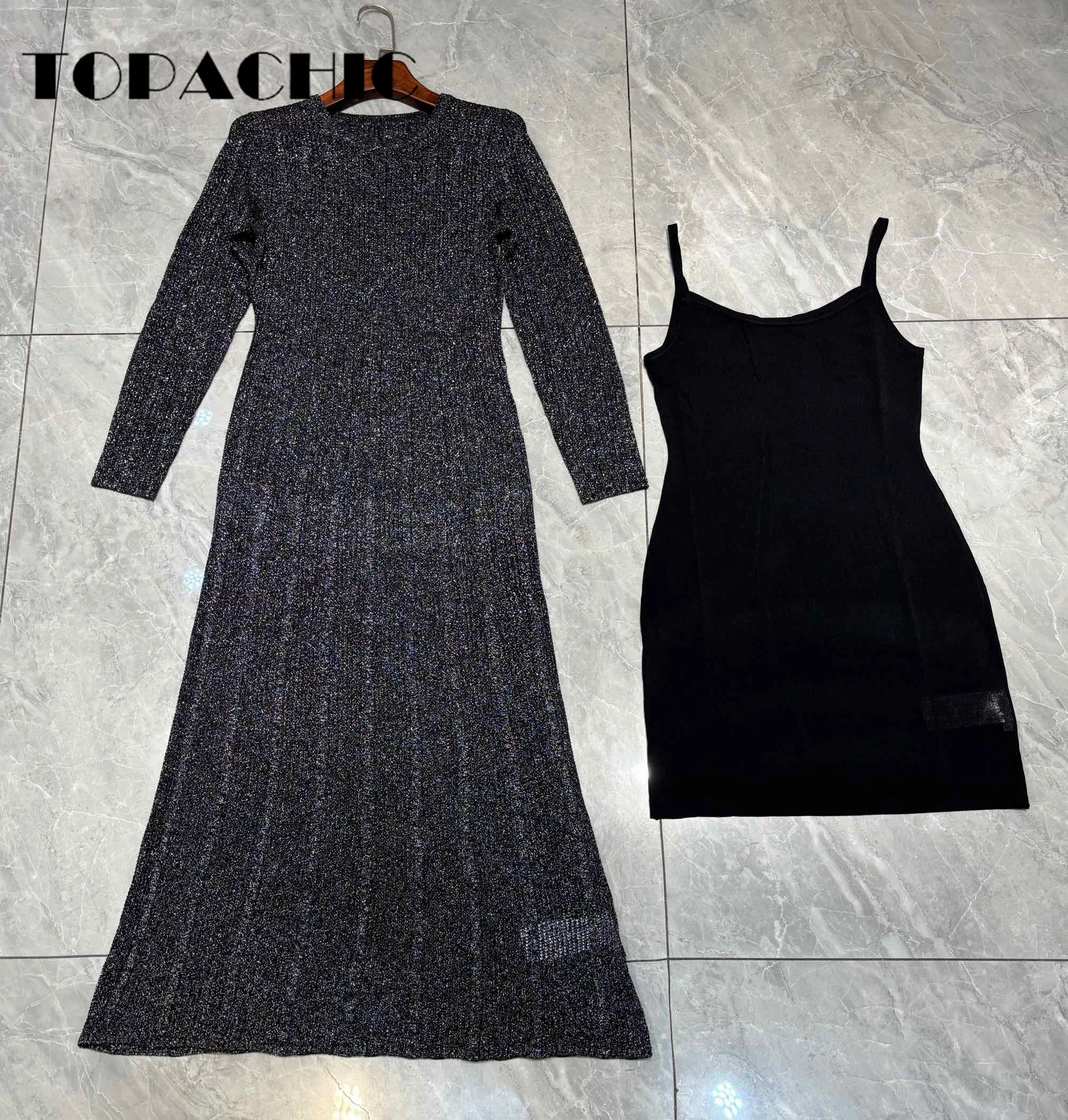 12.30 TOPACHIC-Женская одежда Элегантное яркое шелковое трикотажное платье с длинными