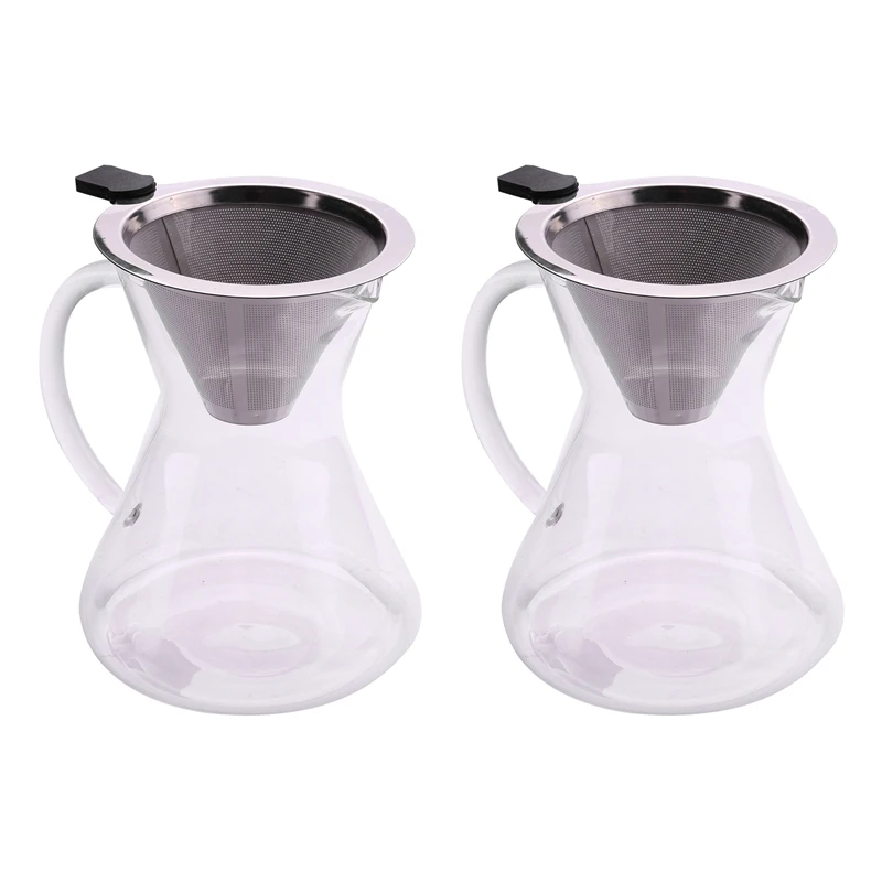 

2X 400Ml Pour Over Coffee Maker Drip Thicken Glass Container Hand Percolators Coffee Filter Home Drinkwares