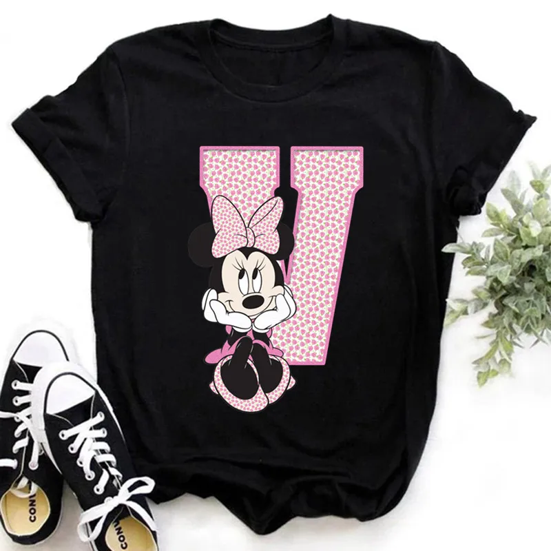Черные футболки розовая футболка с коротким рукавом и принтом Минни Маус |